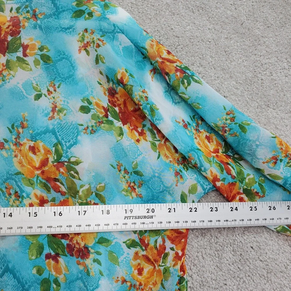 LuLaRoe Kimono Turquoise Floral Print Bohemian Lightweight‎ Cover Up Size 3 - Picture 8 of 9